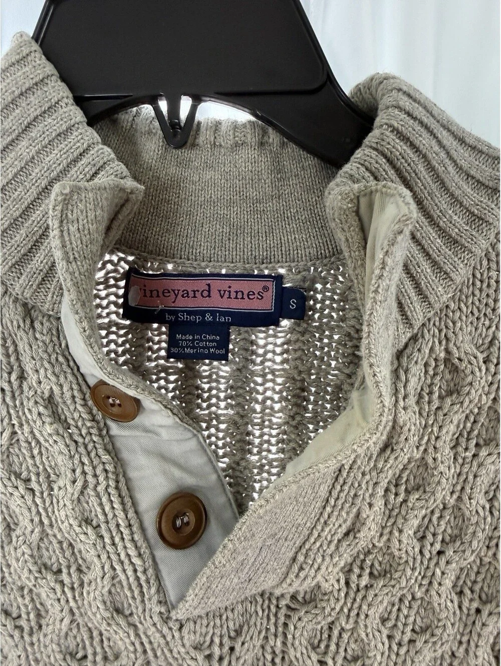 NWOT Vineyard Vines China Cable Knit Sweater Men’s Gray Cotton Wool Size S